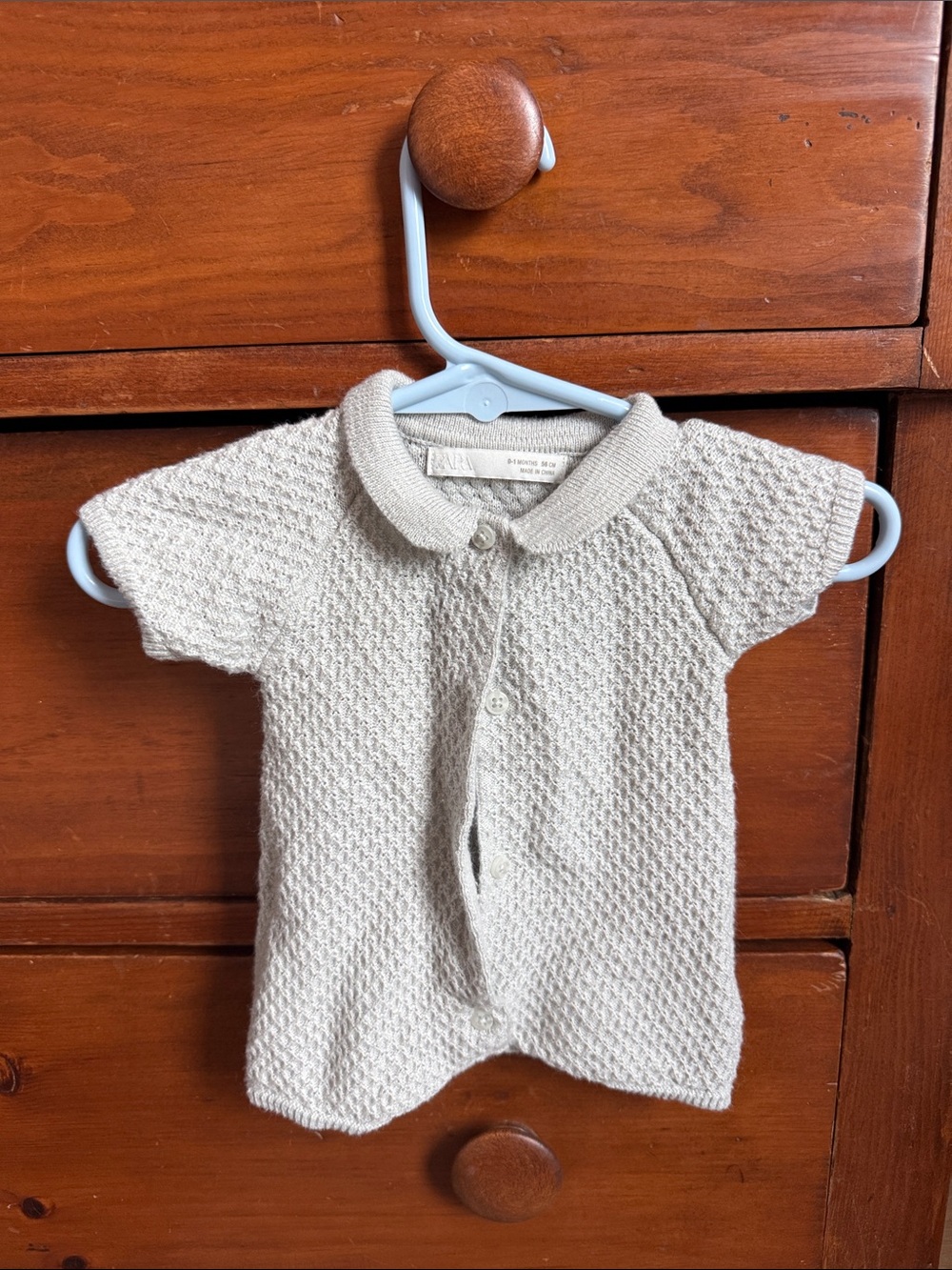 Zara Cream Knit Short-Sleeve Baby Top with Collar